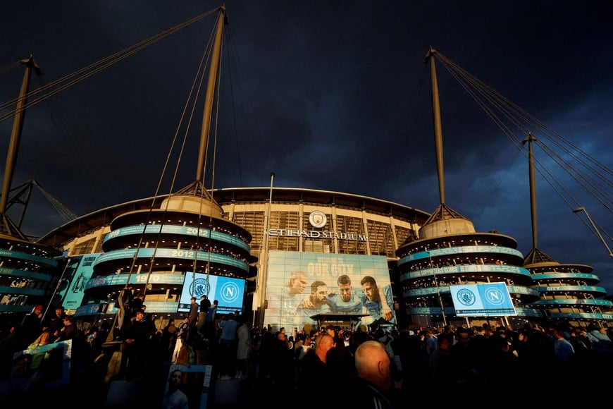 FILE PHOTO: Soccer Football - UEFA Champions League - Manchester City v Napoli - Etihad Stadium, Manchester, Britain - September 18, 2025
General view outside the stadium before the match Action Images via Reuters/Jason Cairnduff/File Photo