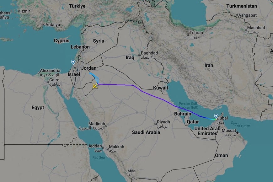 A screengrab taken from Flightradar24 shows a flydubai flight to Israel which was diverted to Saudi Arabia September 30, 2026. Flightradar24.com/Handout via REUTERS THIS IMAGE HAS BEEN SUPPLIED BY A THIRD PARTY. NO RESALES. NO ARCHIVES