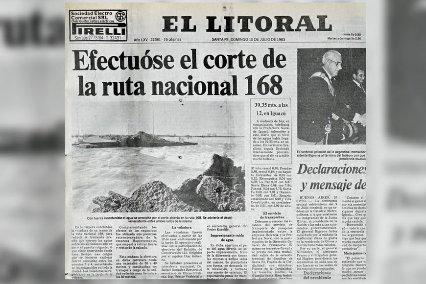 La tapa de El Litoral del 10 de julio 1983.