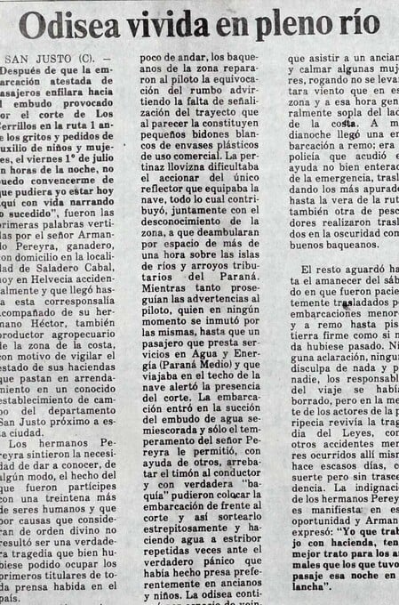 El recorte con la historia de la lancha.