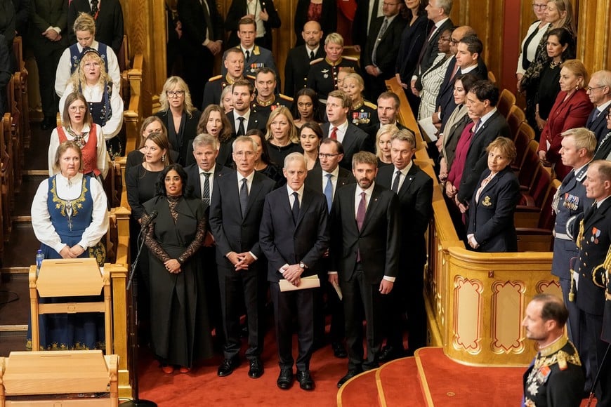 Prime Minister Jonas Gahr Stoere, Finance Minister Jens Stoltenberg and other politicians attend the ceremonial opening of the 171st Storting, in Oslo, Norway, October 2, 2026.  NTB/Terje Bendiksby via REUTERS   ATTENTION EDITORS - THIS IMAGE WAS PROVIDED BY A THIRD PARTY. NORWAY OUT. NO COMMERCIAL OR EDITORIAL SALES IN NORWAY.