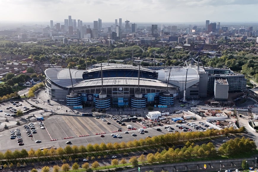 Soccer Football - UEFA Women's Champions League - Manchester City v Real Madrid - Manchester City Academy Stadium, Manchester, Britain - October 1, 2026
A drone view of the Etihad Stadium ahead of the match Action Images via Reuters/Jason Cairnduff