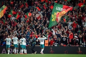 Soccer Football - UEFA Nations League - Group A4 - Denmark v Portugal - Parken, Copenhagen, Denmark - October 1, 2026
Portugal's Joao Cancelo celebrates scoring their first goal with teammates
Sebastian Elias Uth/Ritzau Scanpix via REUTERS    

ATTENTION EDITORS - THIS IMAGE WAS PROVIDED BY A THIRD PARTY. DENMARK OUT. NO COMMERCIAL OR EDITORIAL SALES IN DENMARK.