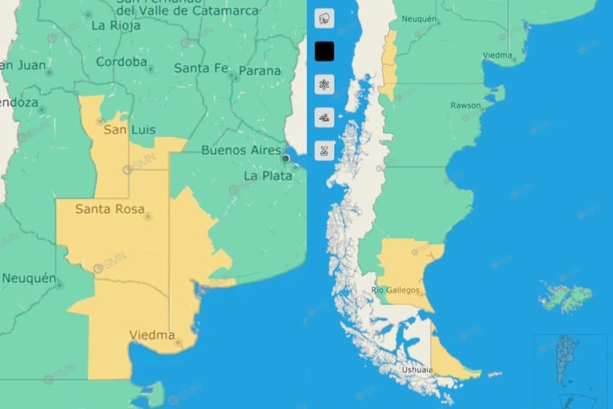 El mapa muestra las zonas alcanzadas por la alerta amarilla este viernes.
