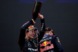 Formula One F1 - Bahrain Grand Prix - Sepang International Circuit, Sepang, Malaysia - October 4, 2026
Mercedes' Andrea Kimi Antonelli celebrates on the podium after finishing second in the Bahrain Grand Prix REUTERS/Annice Lyn