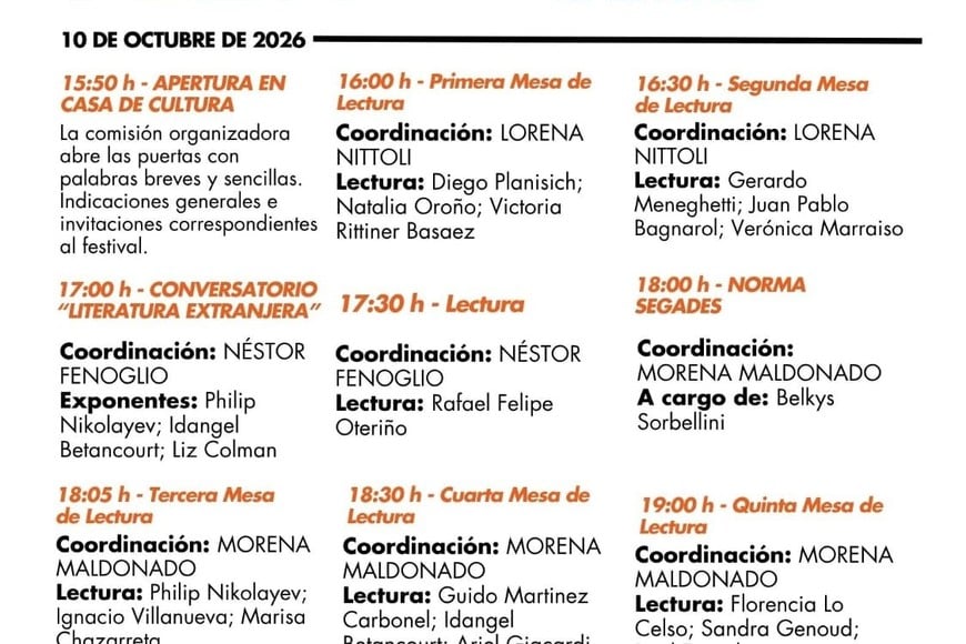 Programación FILSF 2026, 10 de octubre.