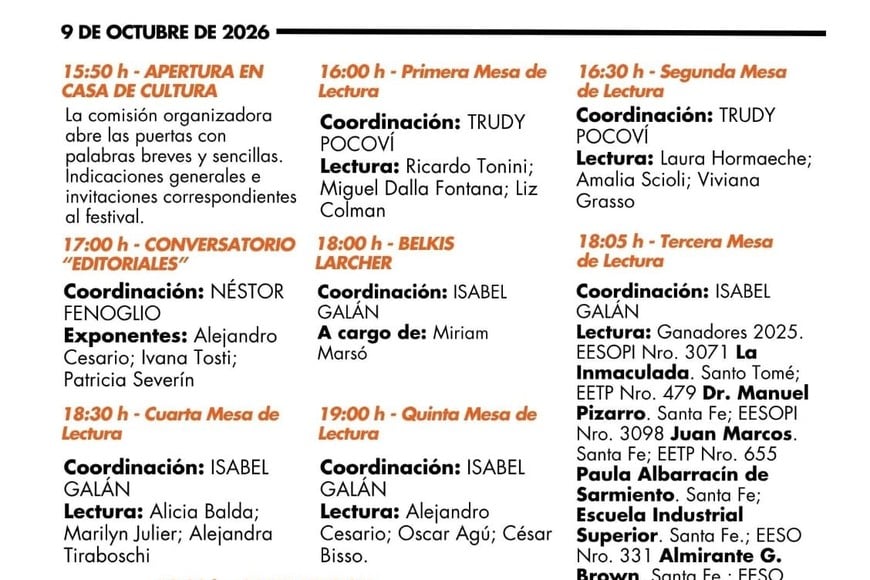 Programación FILSF 2026, 9 de octubre.