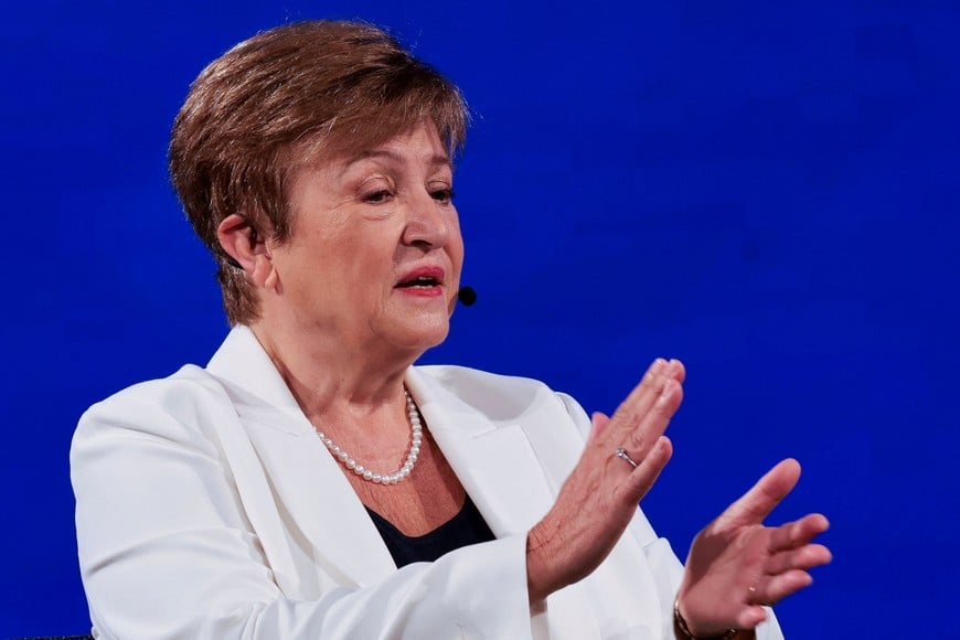 International Monetary Fund (IMF) Managing Director Kristalina Georgieva gestures as she delivers remarks ahead of the annual IMF-World Bank fall meetings, at the Milken Institute in Washington, D.C., U.S., October 8, 2025. REUTERS/Jonathan Ernst