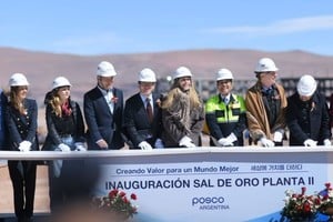 Karina Milei, Santilli, Sáenz y Jalil en la inauguración de la Planta II del Proyecto Sal de Oro.