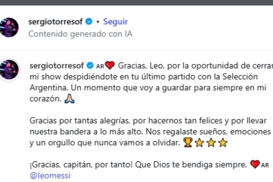 Sergio Torres agradeció la oportunidad de cerrar su show junto al capitán.