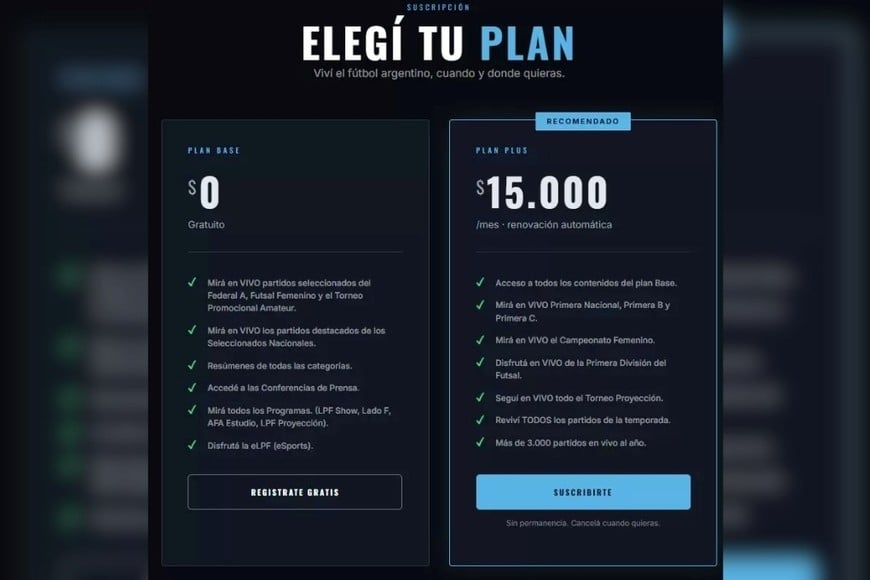 El plan de $15.000 mensuales incluirá Primera Nacional, B Metropolitana, Primera C y fútbol femenino.