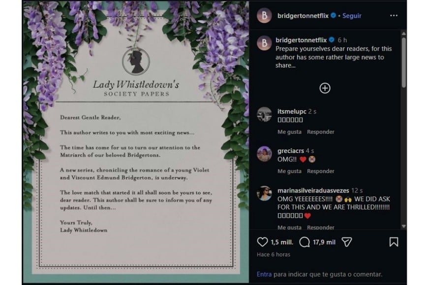 Netflix y Shondaland hicieron oficial el desarrollo de una nueva serie limitada, hasta el momento identificada formalmente como un proyecto sin título dentro del universo de Bridgerton.