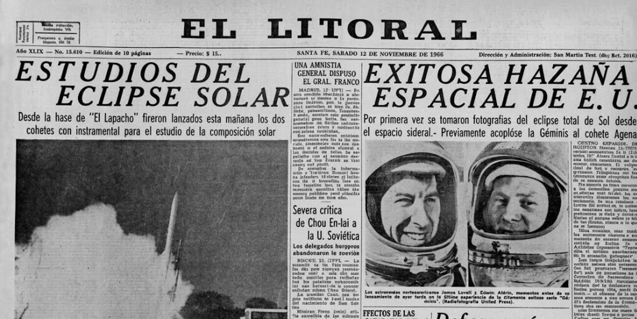 La tapa de El Litoral del 12 de noviembre de 1966.