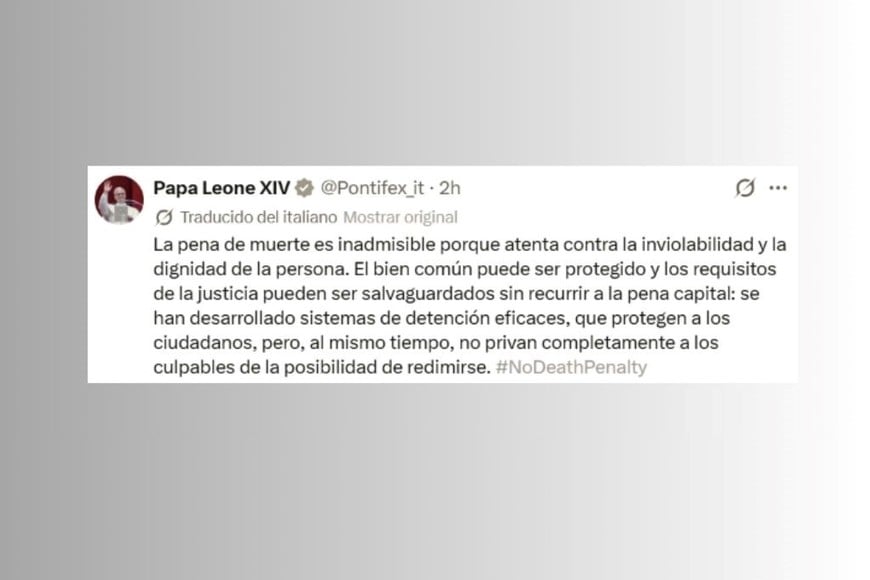 El Papa reiteró la postura de la Iglesia católica contra la pena de muerte durante una publicación en X.
