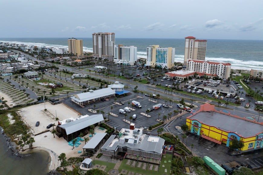 A drone view as Hurricane Isaias moves through the Gulf of Mexico and is forecast to strengthen before reaching the US Gulf Coast, in Pensacola Beach, Florida, US, October 9, 2026. REUTERS/Marco Bello