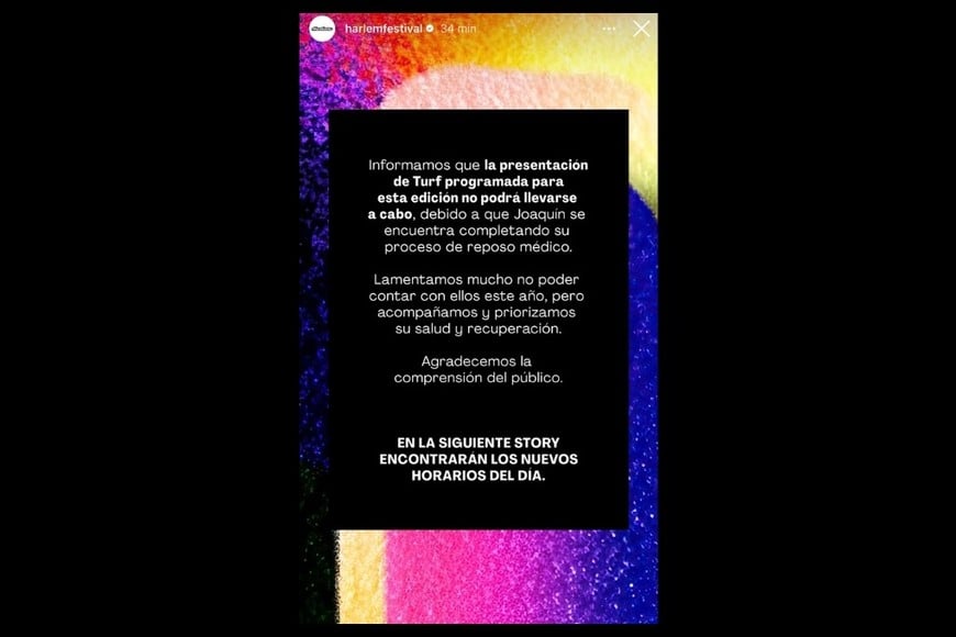 El comunicado de Harlem Festival por la situación de Joaquín Levinton y Turf