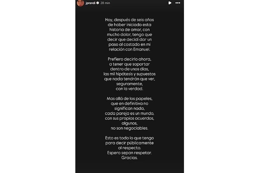 El comunicado de Julieta Prandi
