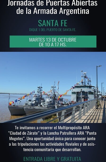 La Armada Argentina realizará este martes 13 de octubre