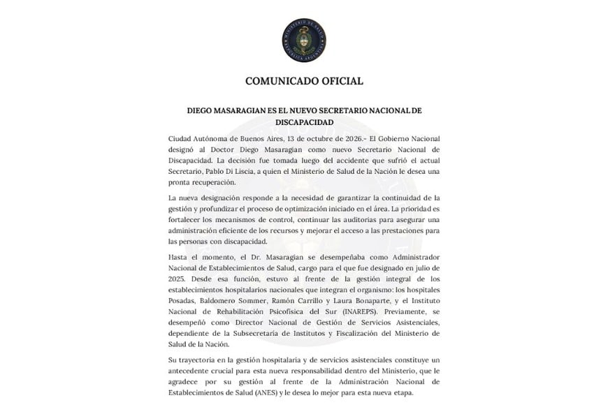 El comunicado del Ministerio de Salud.