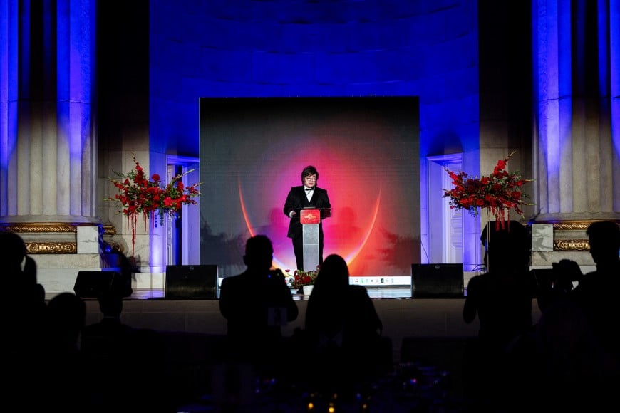 Argentina's President Javier Milei speaks during the Hispanic Heritage Gala in Washington, DC, US, October 14, 2026. REUTERS/Tierney L. Cross