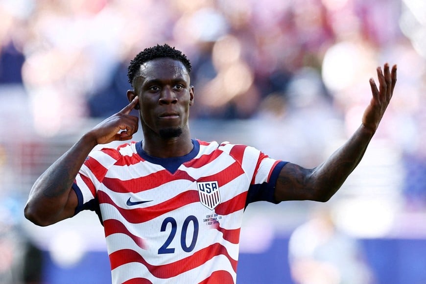 Soccer Football - FIFA World Cup 2026 - Round of 32 - United States v Bosnia and Herzegovina - San Francisco Bay Area Stadium, Santa Clara, California, U.S. - July 1, 2026
Folarin Balogun of the U.S. celebrates scoring their first goal REUTERS/Phil Noble TPX IMAGES OF THE DAY
