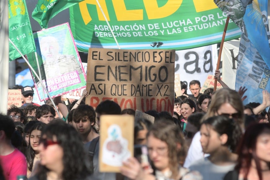 Referentes de la comunidad universitaria pero también la ciudadanía en general acompañaron la 5ta Marcha Federal. Foto: Manuel Fabatía