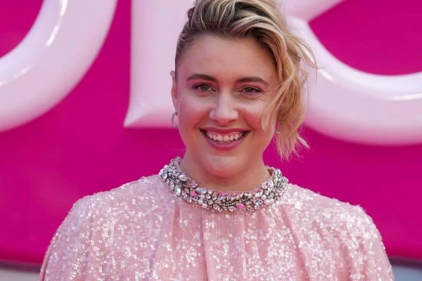 Greta Gerwig presentando “Barbie”, su cinta más taquillera.