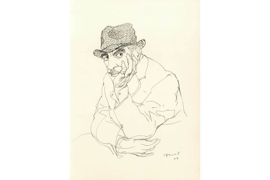 Dibujo a tinta de Manuel Mujica Lainez realizado por Carlos Alonso. Foto: Télam / Archivo