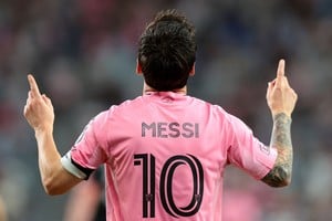 Oct 10, 2026; Miami, Florida, USA; Inter Miami CF forward Leo Messi (10) celebrates after scoring against the D.C. United during the second half at Nu Stadium. Mandatory Credit: Sam Navarro-Imagn Images TPX IMAGES OF THE DAY