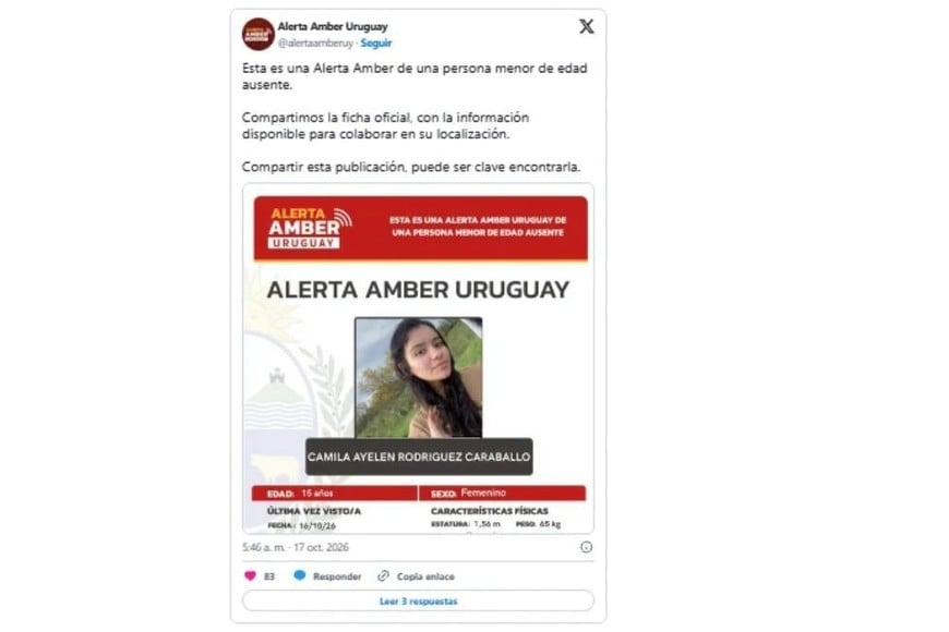 La joven fue vista por última vez cerca de las 6.30 en el puente internacional General Artigas