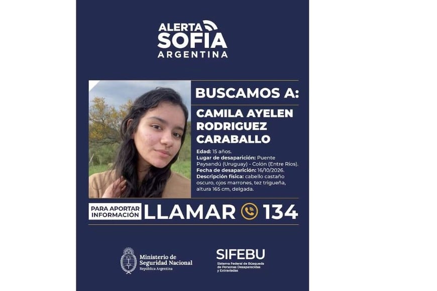 El Ministerio de Seguridad de la Nación activó este domingo por la madrugada la Alerta Sofía
