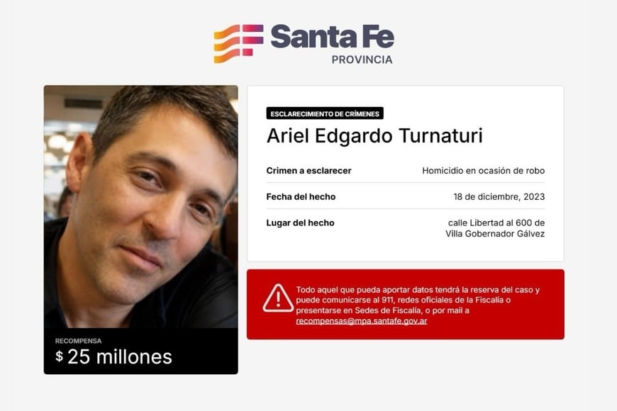 Ariel Edgardo Turnaturi fue asesinado el 18 de diciembre de 2023 durante un intento de robo en su despensa de Villa Gobernador Gálvez.