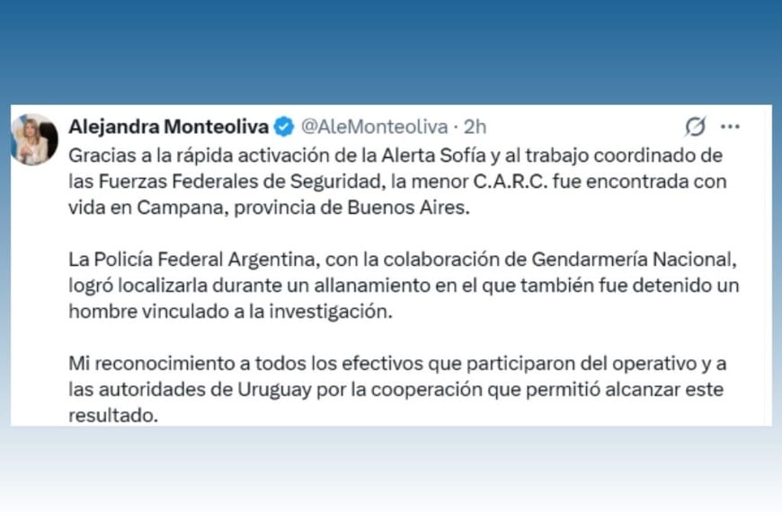 Alejandra Monteoliva confirmó el hallazgo de Camila y destacó la cooperación entre Argentina y Uruguay.