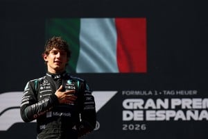 Formula One F1 - Spanish Grand Prix - Madring, Madrid, Spain - September 13, 2026
Mercedes' Andrea Kimi Antonelli celebrates on the podium after winning the Spanish Grand Prix REUTERS/Albert Gea     TPX IMAGES OF THE DAY