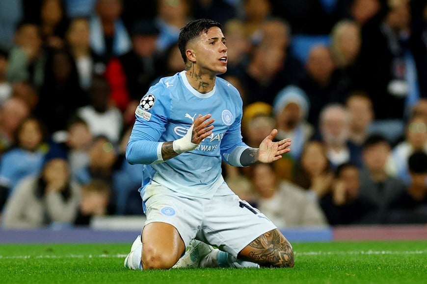 Soccer Football - UEFA Champions League - Manchester City v Paris St Germain - Etihad Stadium, Manchester, Britain - October 14, 2026
Manchester City's Enzo Fernandez reacts REUTERS/Phil Noble