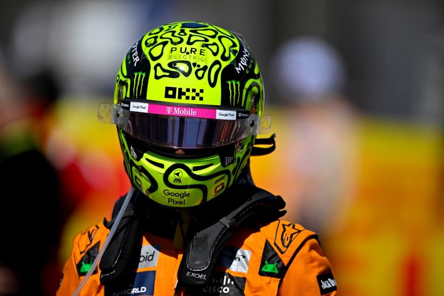 Oct 20, 2024; Austin, Texas, USA; McLaren Formula 1 Team driver Lando Norris (4) of Team Great Britain before the start of the 2024 Formula One US Grand Prix at Circuit of the Americas. Mandatory Credit: Jerome Miron-Imagn Images
