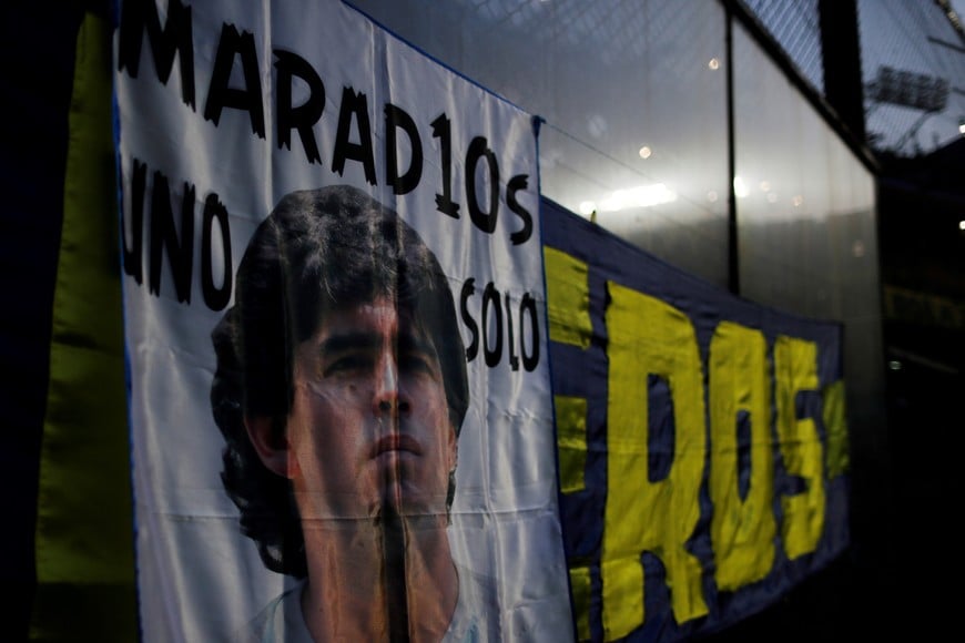 Soccer Football - Superliga - Boca Juniors v Gimnasia y Esgrima - Alberto J. Armando Stadium, Buenos Aires, Argentina - March 7, 2020 A Diego Armando Maradona banner placed by Boca Juniors fans at the stadium REUTERS/Agustin Marcarian