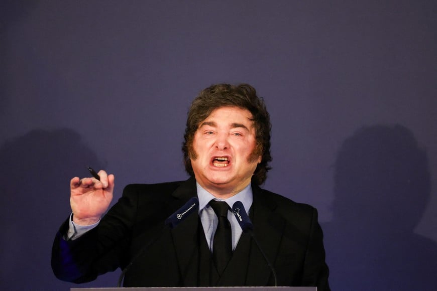 Argentina's President Javier Milei delivers a speech at the New Economy Forum in Madrid, Spain, October 21, 2026. REUTERS/Alejandro Martinez Verez