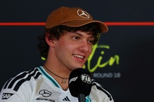 Andrea Kimi Antonelli, durante la conferencia de prensa del Gran Premio de Estados Unidos, en Austin. El piloto de Mercedes tiene su primera oportunidad de consagrarse campeón del mundo. REUTERS/Mike Segar