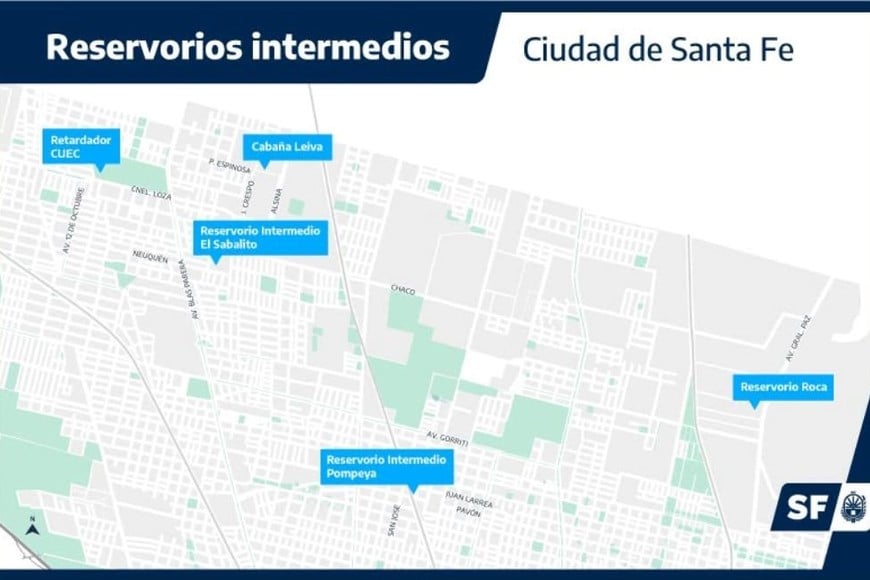 Reservorios intermedios en la ciudad de Santa Fe. Crédito: Municipalidad