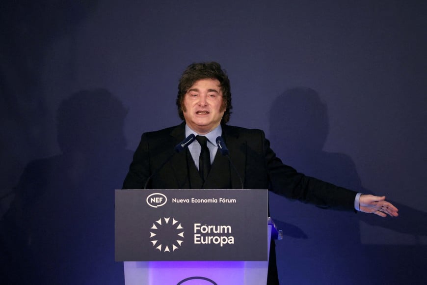 Argentina's President Javier Milei delivers a speech at the New Economy Forum in Madrid, Spain, October 21, 2026. REUTERS/Alejandro Martinez Velez REFILE – CORRECTING TYPO IN BYLINE.
