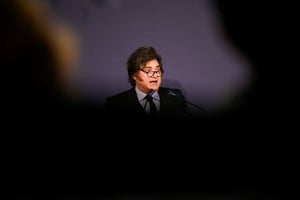 Argentina's President Javier Milei delivers a speech at the New Economy Forum in Madrid, Spain, October 21, 2026. REUTERS/Alejandro Martinez Velez REFILE – CORRECTING TYPO IN BYLINE.