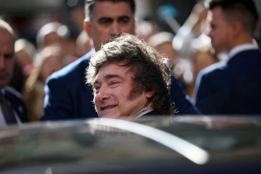 Argentina's President Javier Milei departs after delivering a speech at the New Economy Forum in Madrid, Spain, October 21, 2026. REUTERS/Alejandro Martinez Velez REFILE – CORRECTING TYPO IN BYLINE.