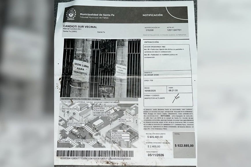La notificación que recibió la vecinal este jueves 22.