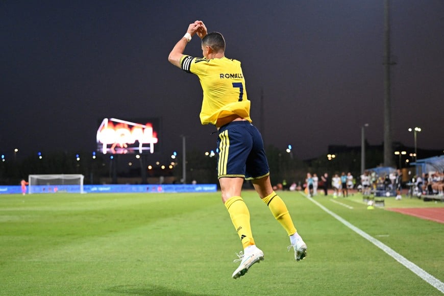 Soccer Football - Saudi Pro League - Al Faisaly v Al Nassr - Al-Majma'ah Sports City Stadium, Al Majma'ah, Saudi Arabia - October 23, 2026
Al Nassr's Cristiano Ronaldo celebrates scoring a goal later disallowed REUTERS/Stringer