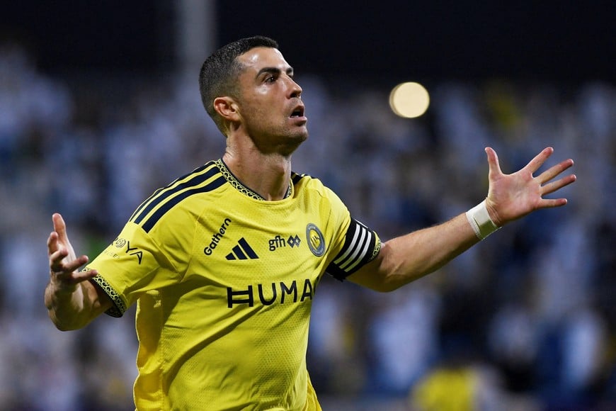 Soccer Football - Saudi Pro League - Al Faisaly v Al Nassr - Al-Majma'ah Sports City Stadium, Al Majma'ah, Saudi Arabia - October 23, 2026
Al Nassr's Cristiano Ronaldo celebrates scoring a goal later disallowed REUTERS/Stringer
