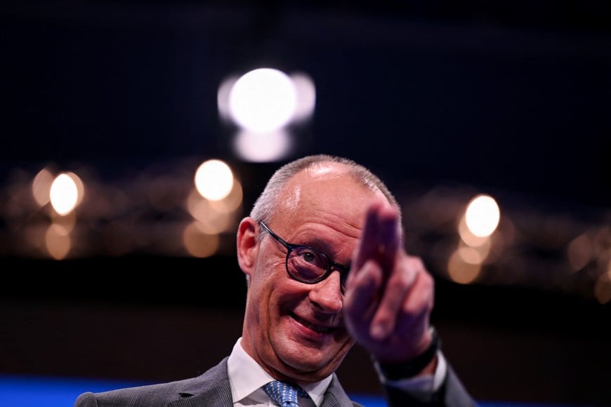 German Chancellor Friedrich Merz gestures, as he addresses a party convention of the Christian Social Union (CSU) in Munich, Germany, October 24, 2026. REUTERS/Fariha Farooqui