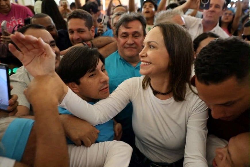 Venezuelan opposition leader Maria Corina Machado arrives at a church after returning to the country following nearly a year abroad, in Lara, Venezuela, October 25, 2026. Vente Venezuela Press/Handout via REUTERS. NO RESALES. THIS IMAGE HAS BEEN SUPPLIED BY A THIRD PARTY.