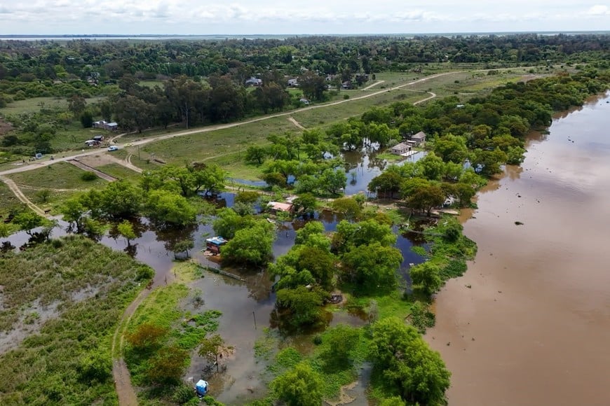 El agua avanza sobre el bañado, por fuera del anillo de defensa, en Colastiné Norte. Fernando Nicola.