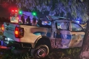 La camioneta de la municipalidad chocó contra un árbol